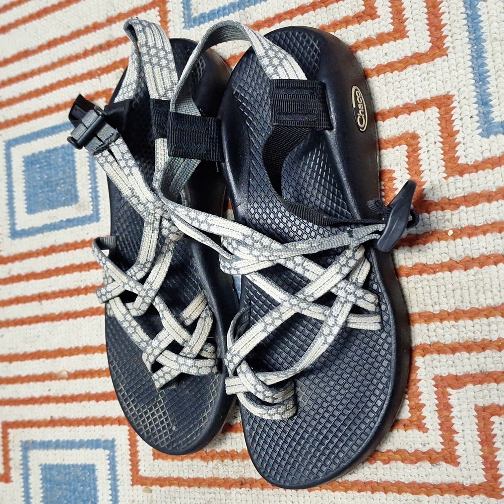 Chaco sandals, women's size 8 grey pattern, great used shape